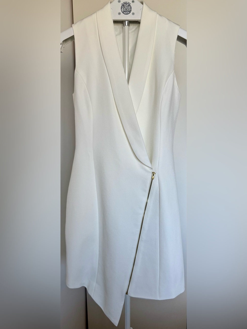 Missguided White Asymmetrical Strapless Dress with Gold Zip